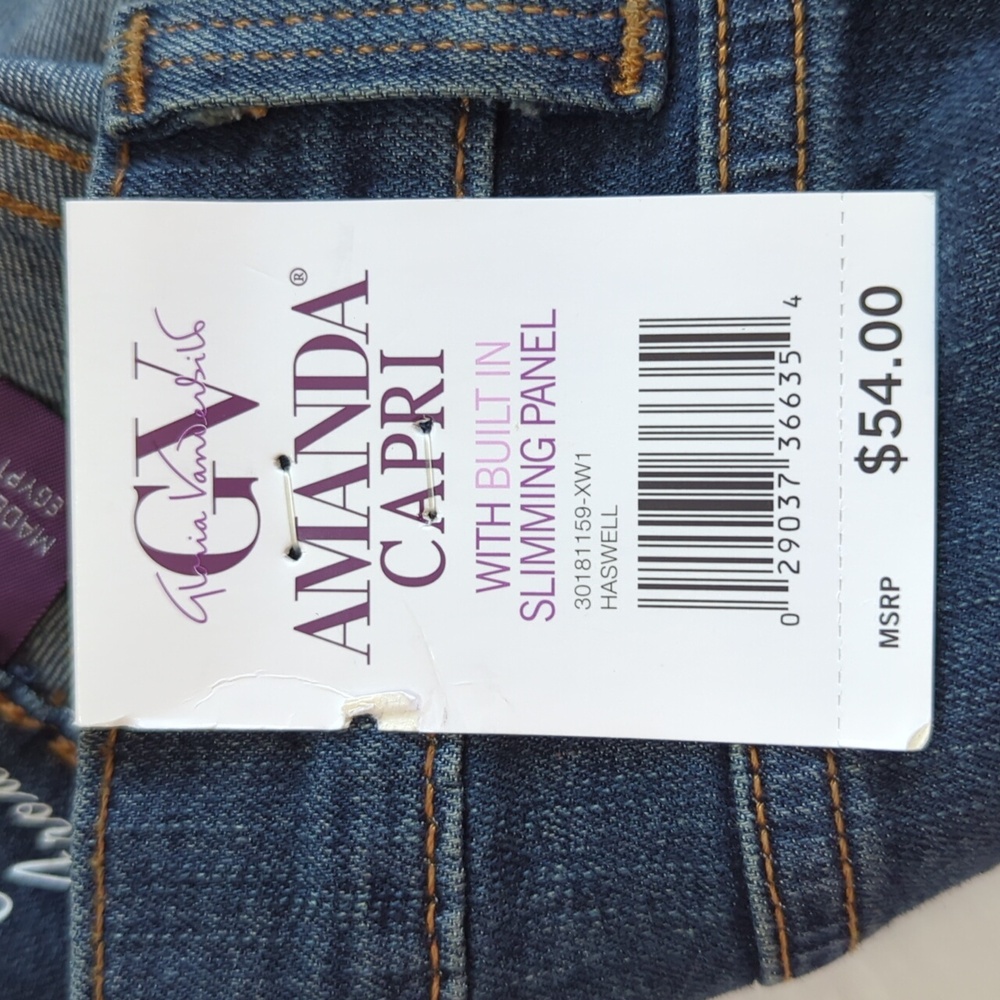 NWT Gloria Vanderbilt Amanda Slimming Effect Capri Denim Jeans 8 Blue Pockets - Picture 2 of 16